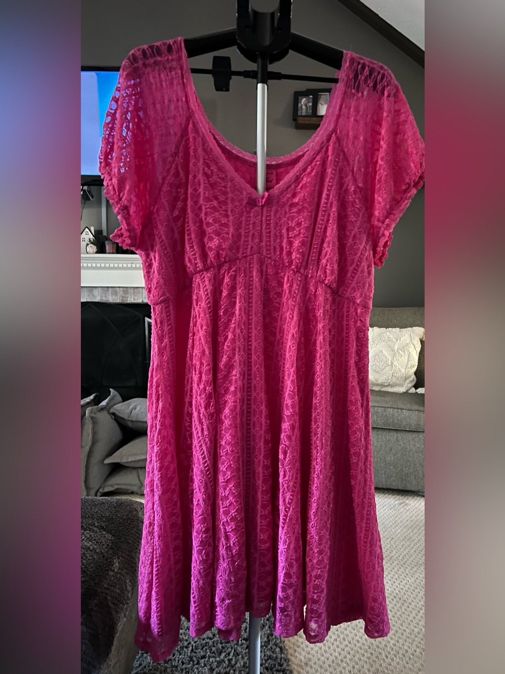 Betsey Johnson + Torrid Hot Pink Lace Baby Doll Short Sleeve Dress , size 3X